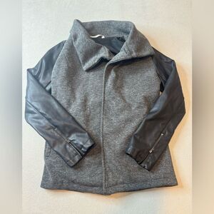 FABLETICS Jacket Black Gray Moto Button Fleece Lined Pockets Vegan Leather Sz S